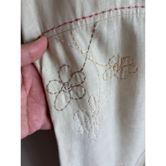 J.Jill Womens Crochet Short Slevee 100% Linen Long Embroidered Dress Beige Sz L - Picture 3 of 14